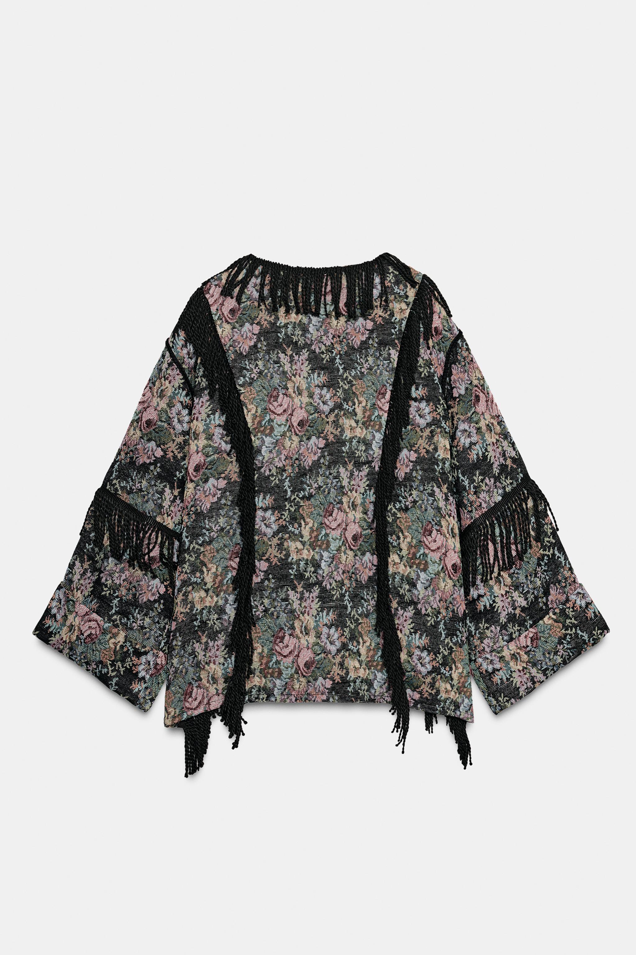 KIMONO JACQUARD FLEURS FRANGES